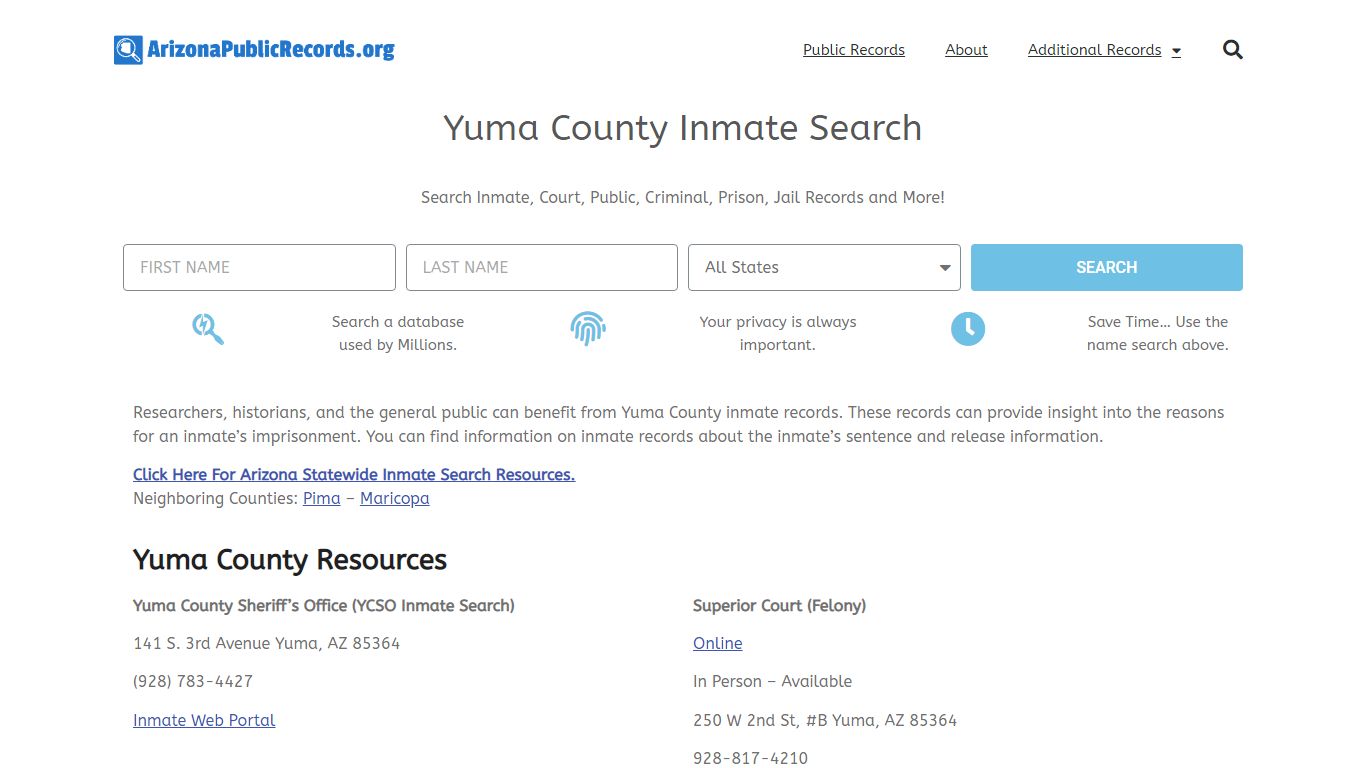 Yuma County Inmate Search - Current & Past YCSO AZ Jail Records